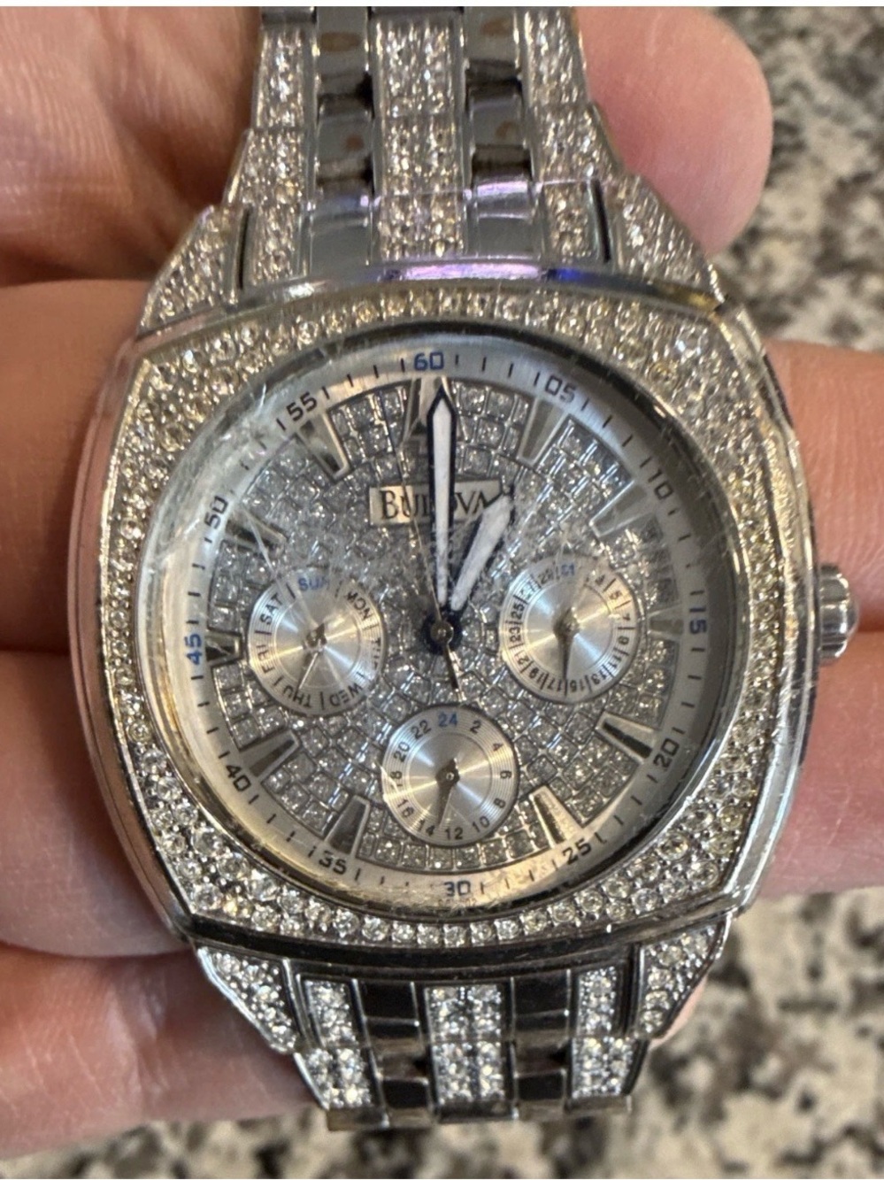 Bulova Silver-tone Pavé Crystal Chronograph Watch